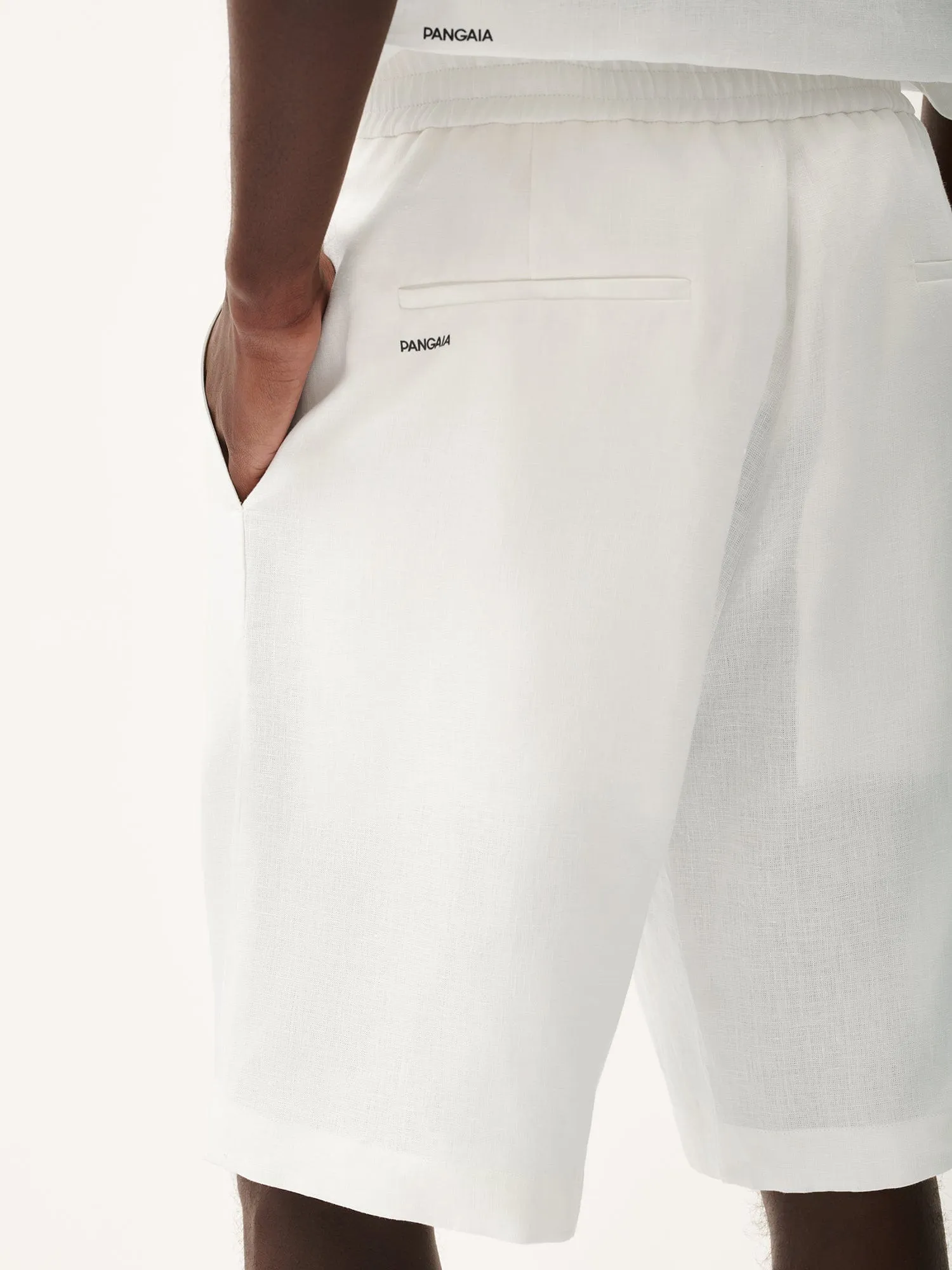 Mens Aloe Linen Long Shorts—off-white