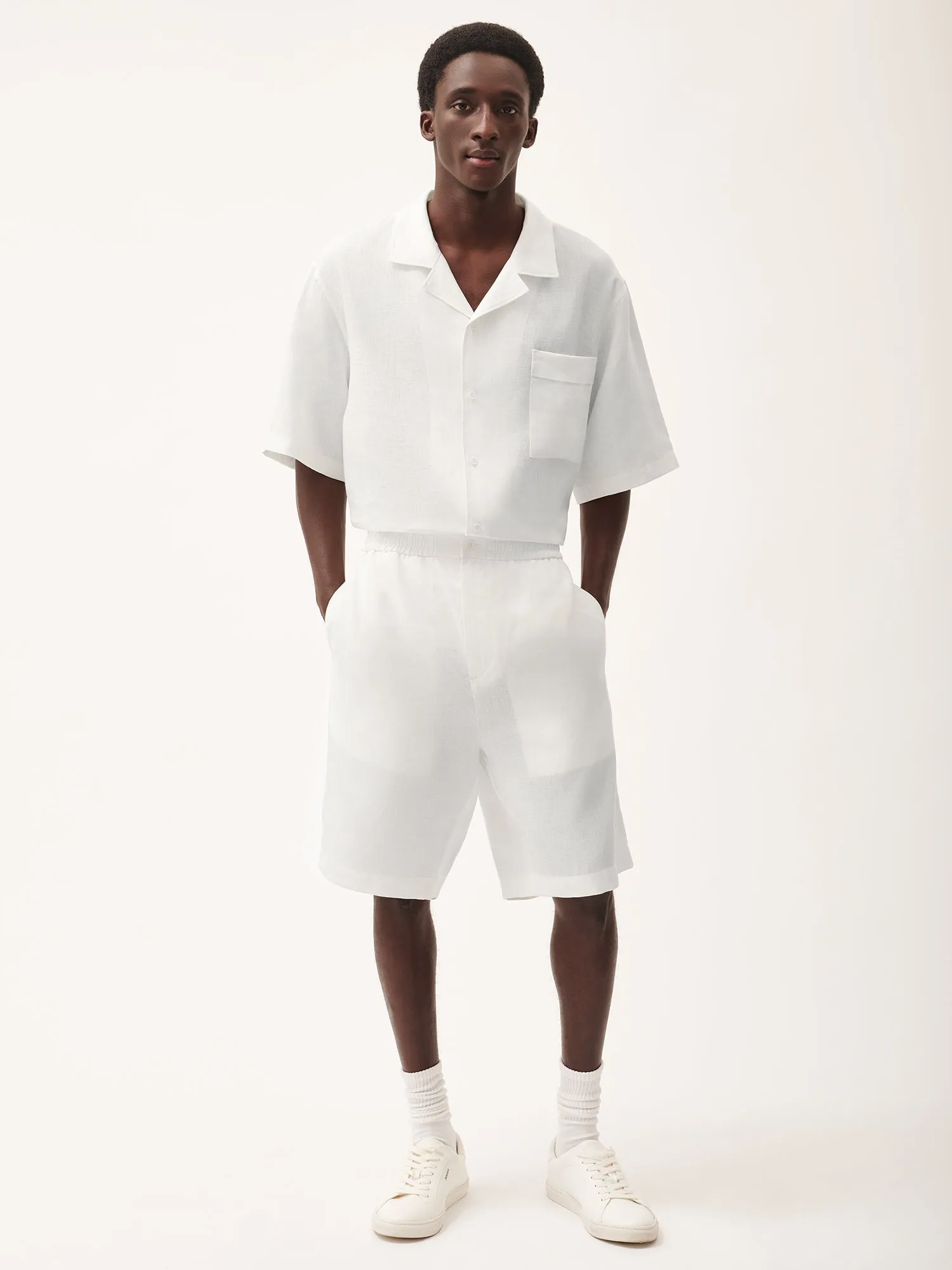 Mens Aloe Linen Long Shorts—off-white