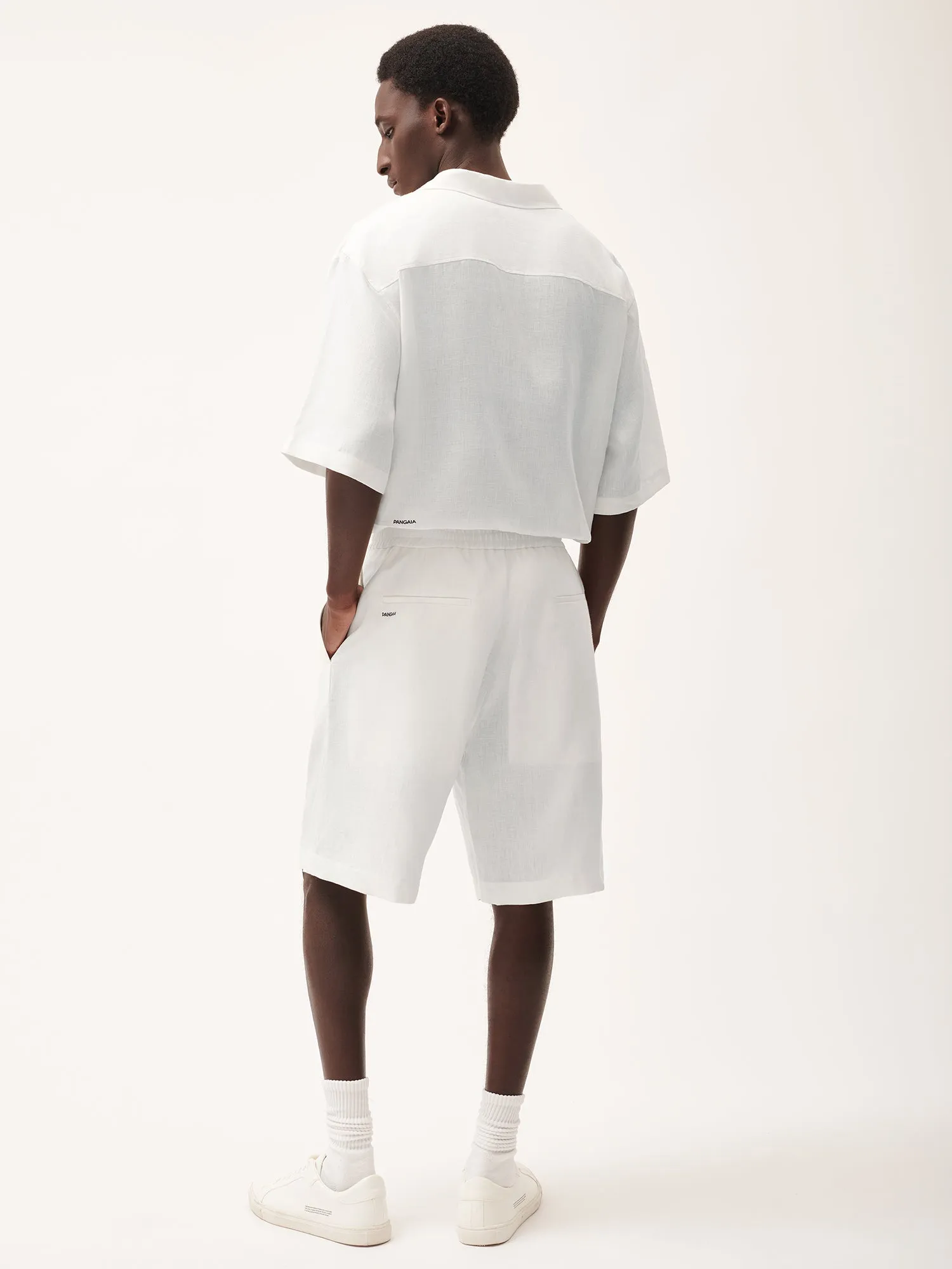 Mens Aloe Linen Long Shorts—off-white