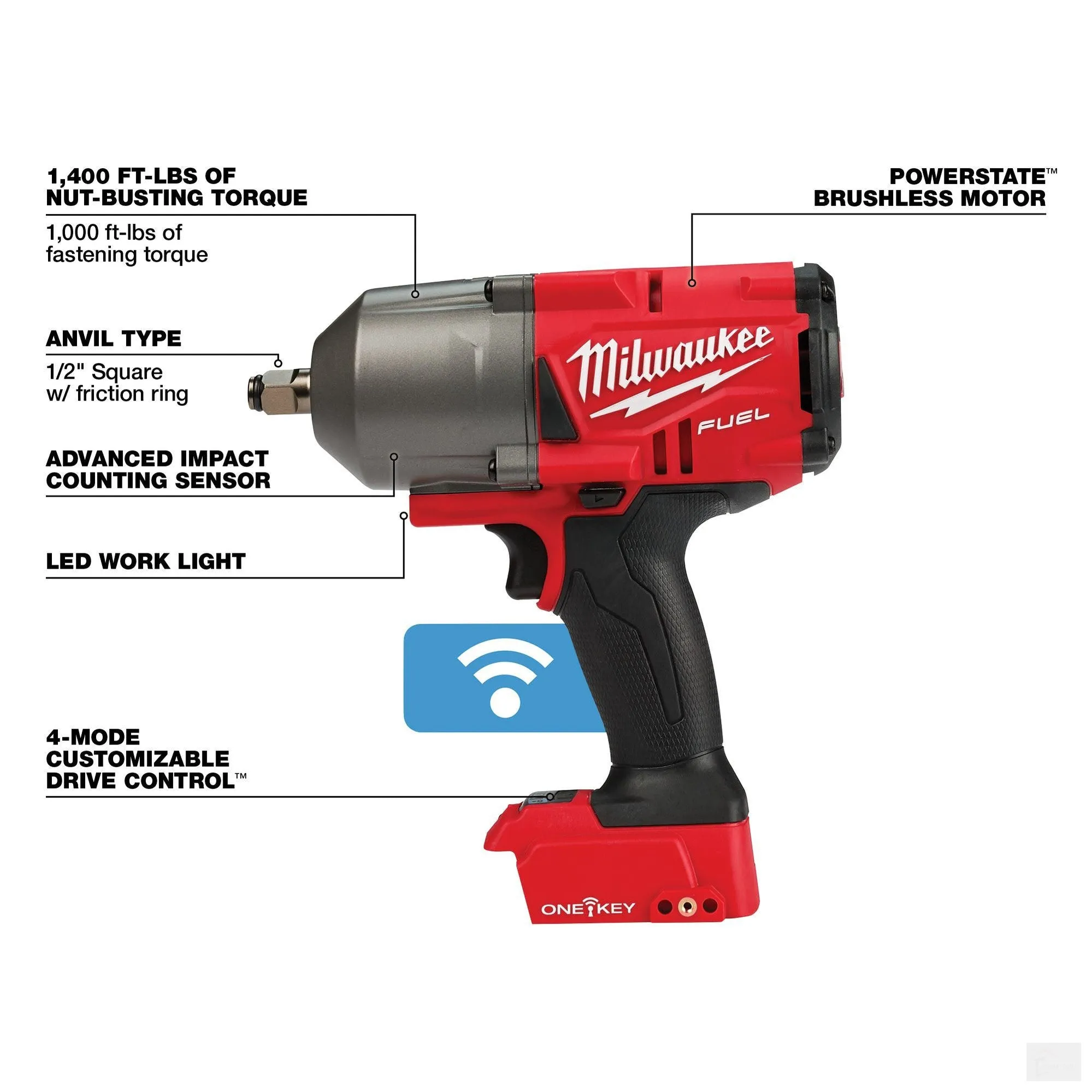 Milwaukee M18 FUEL™ w/ ONE-KEY™ High Torque Impact Wrench 1/2" Friction Ring (2863-20)