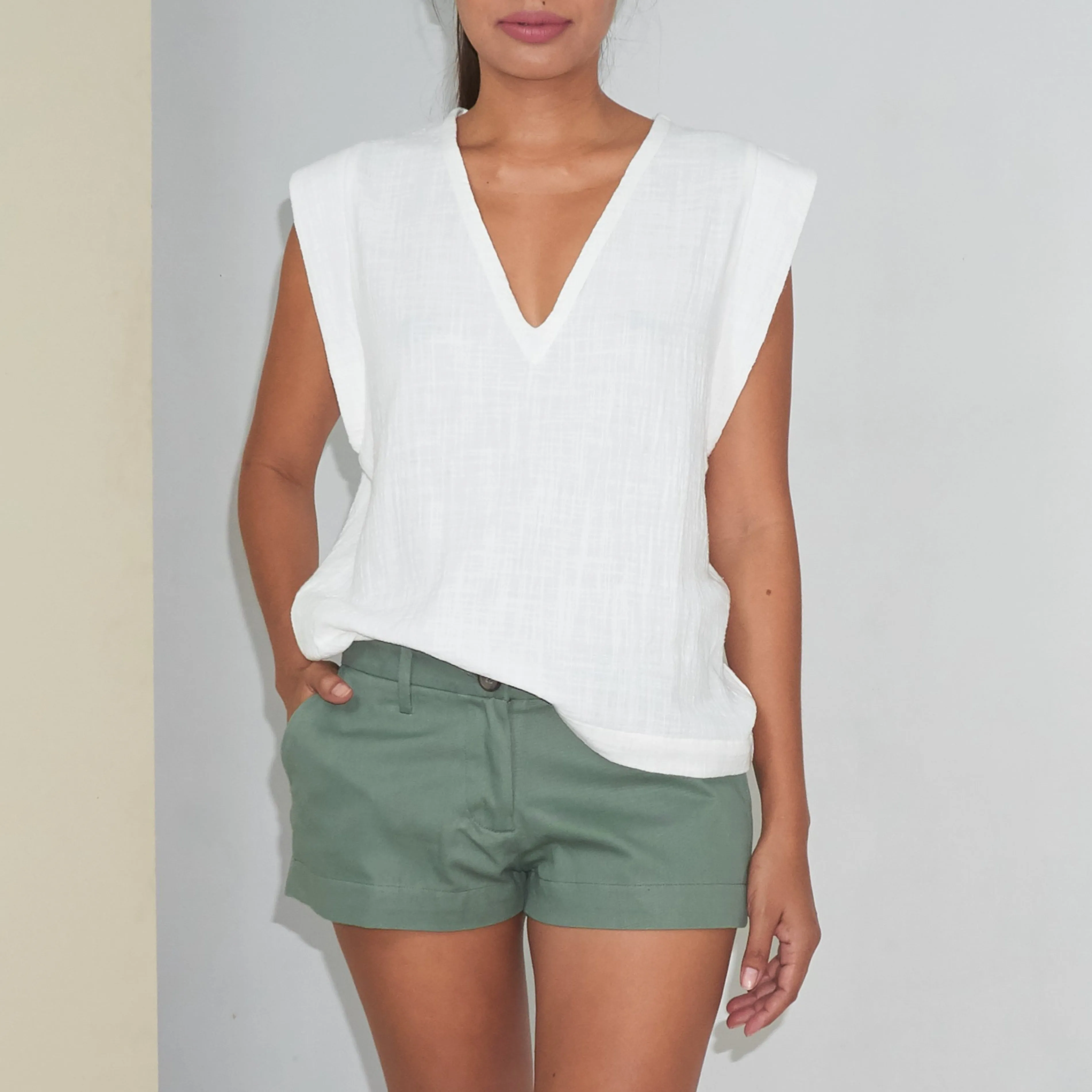 MINI BERMUDA - Cotton Twill | Light Olive Green