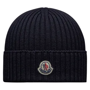 Navy Blue Wool Knit Beanie Hat