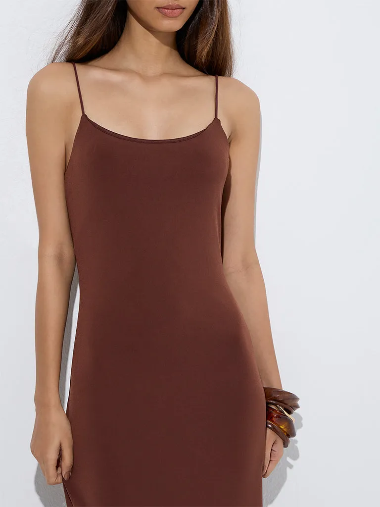 Nuon Brown Solid Straight Slip Dress
