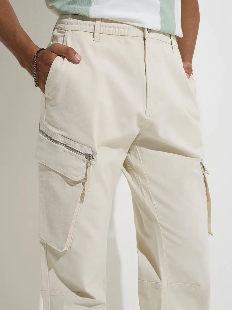 Nuon Off-White Relaxed-Fit Mid-Rise Cotton-Blend Pants