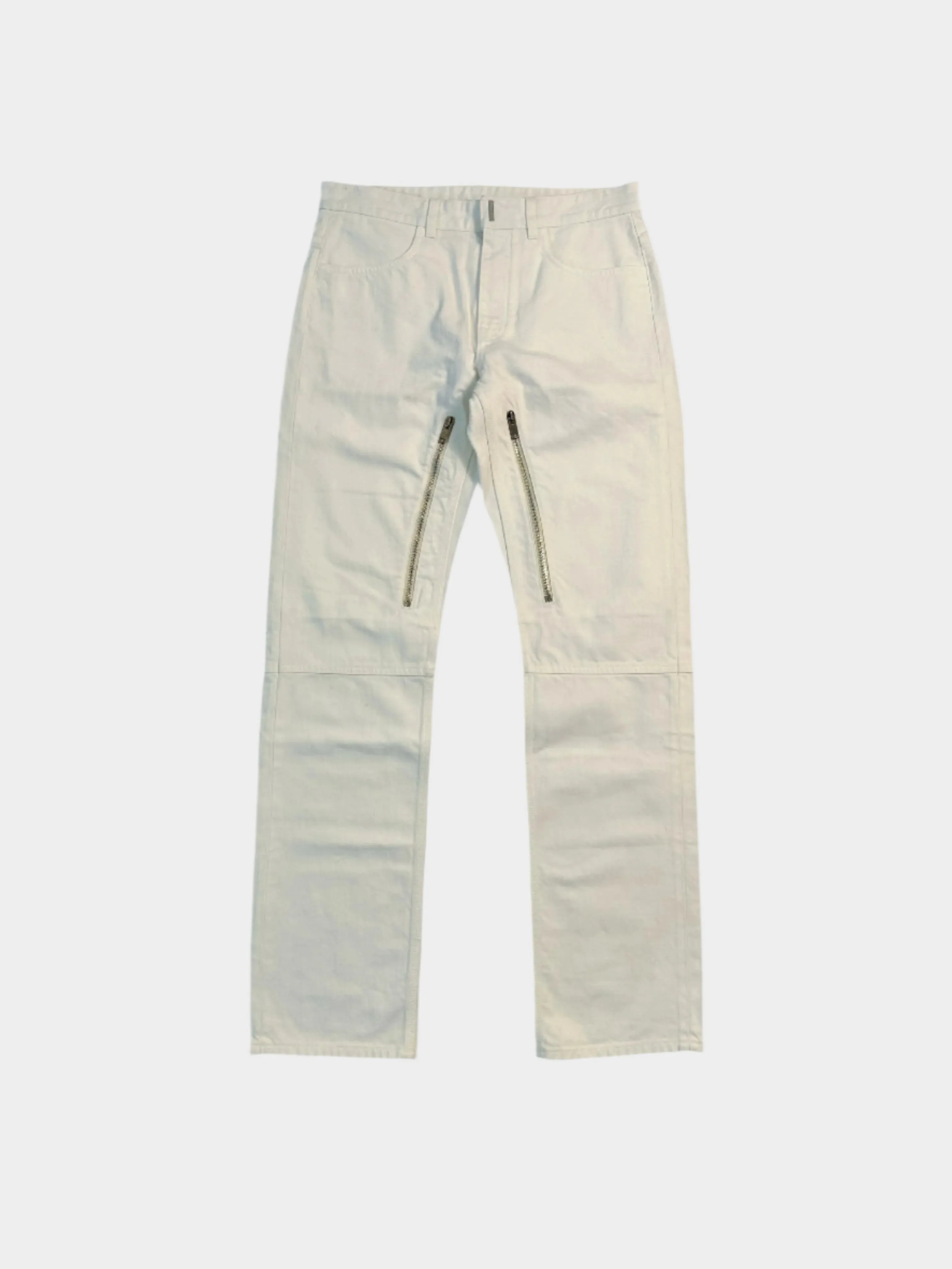 Pantalone Bianco Uomo In Denim Con Zip Decorative