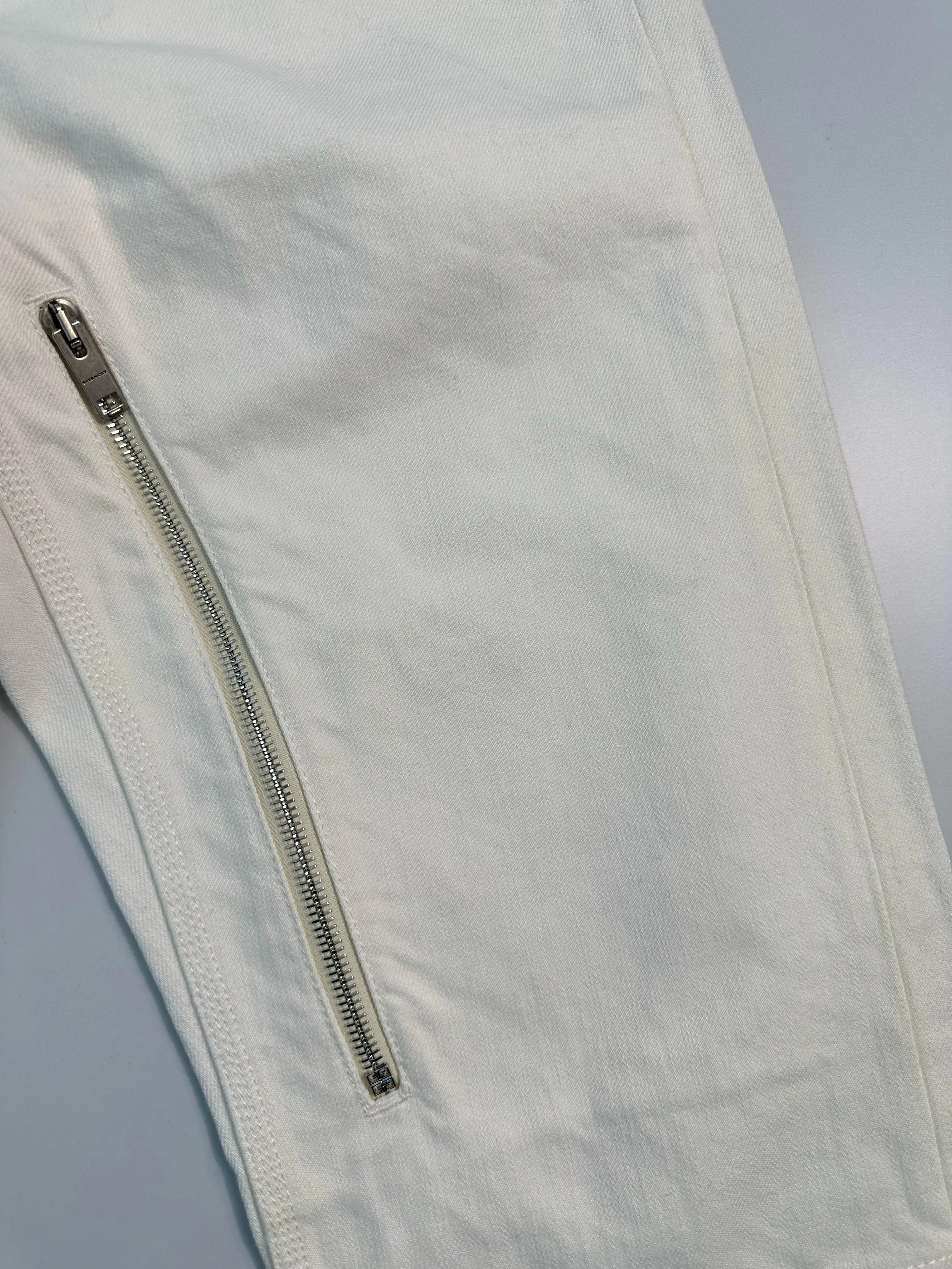 Pantalone Bianco Uomo In Denim Con Zip Decorative