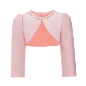 Peach Cropped Satin Cardigan