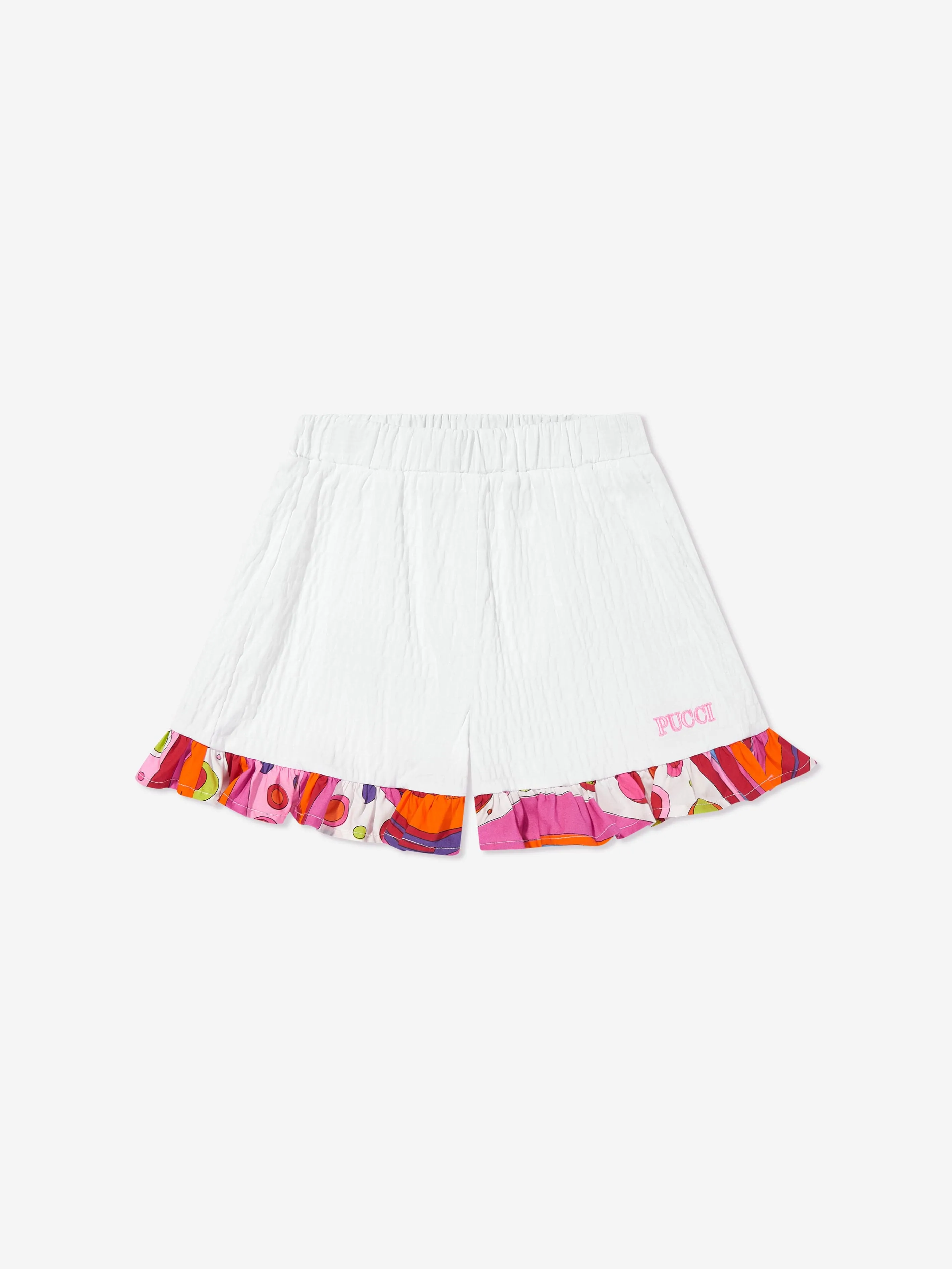 PUCCI Girls Seersucker Shorts in White