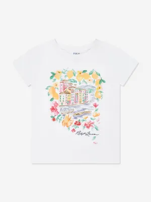 Ralph Lauren Girls Portofino Print T-Shirt in White