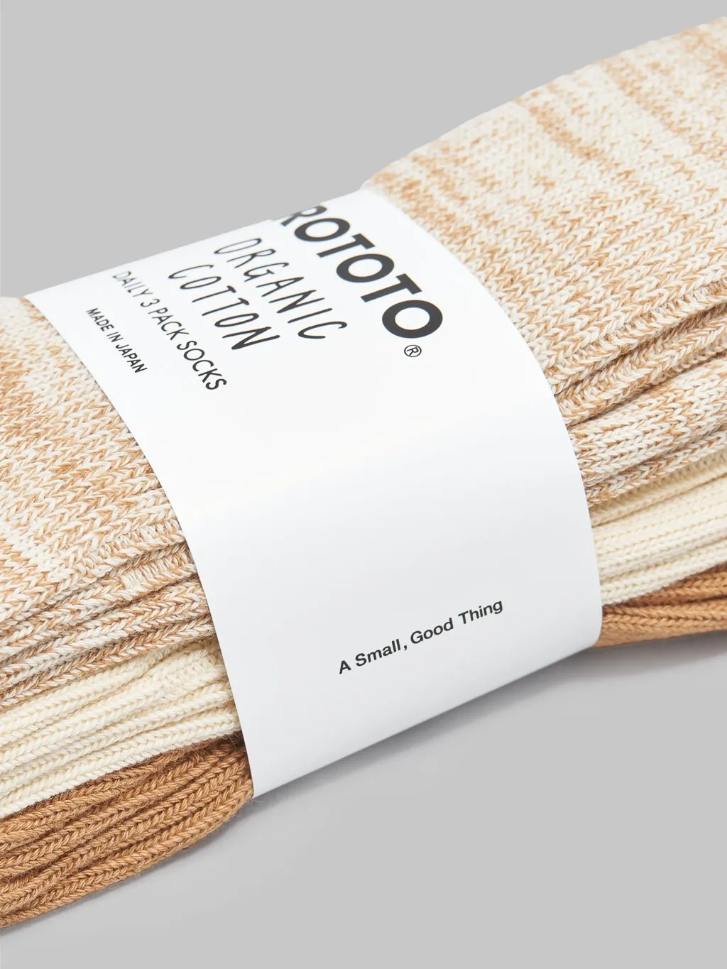 ROTOTO Organic Cotton Daily 3 Pack Ribbed Crew Socks Ecru/Brown
