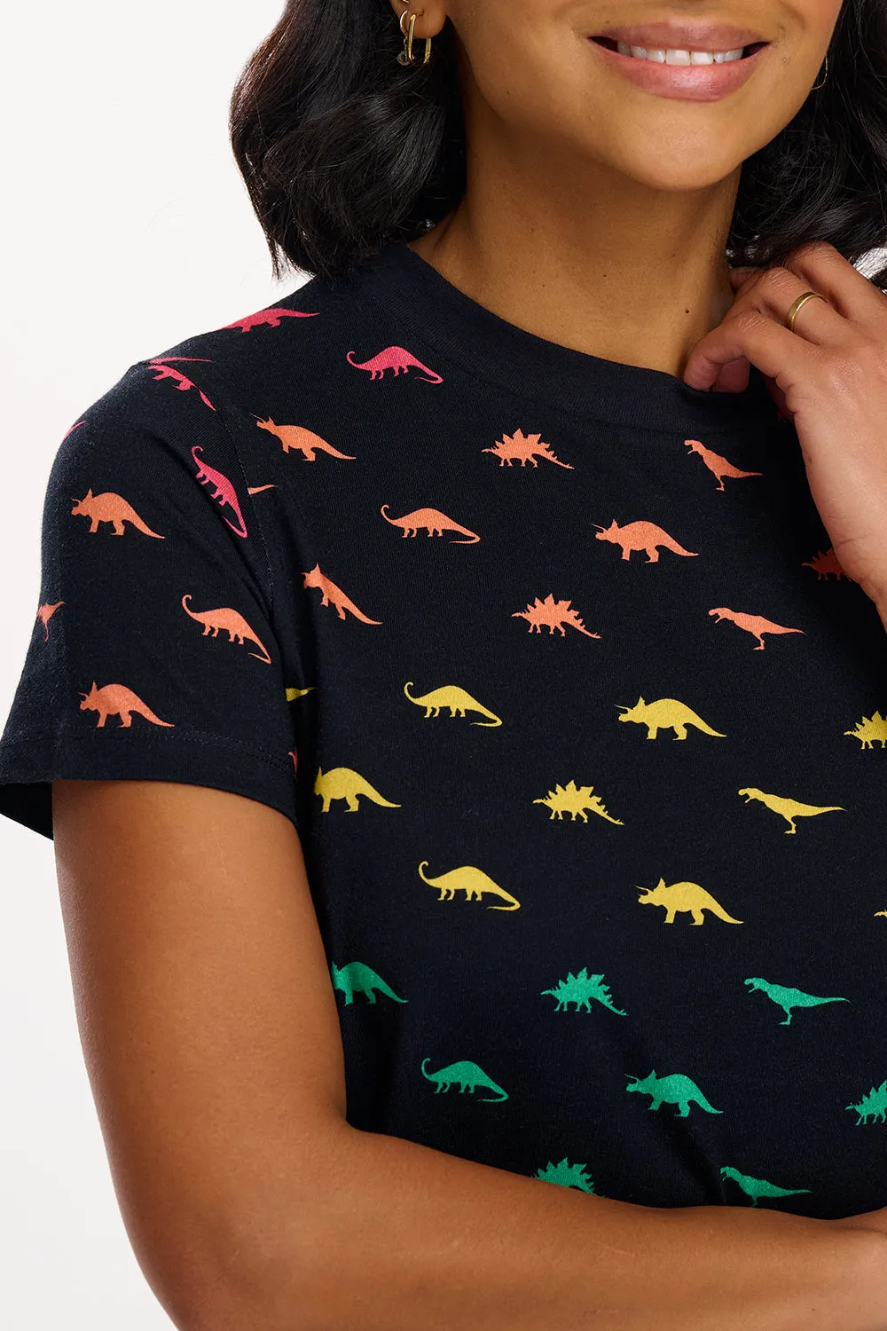 Sia T-Shirt Dress - Black. Jurassic Jive Rainbow