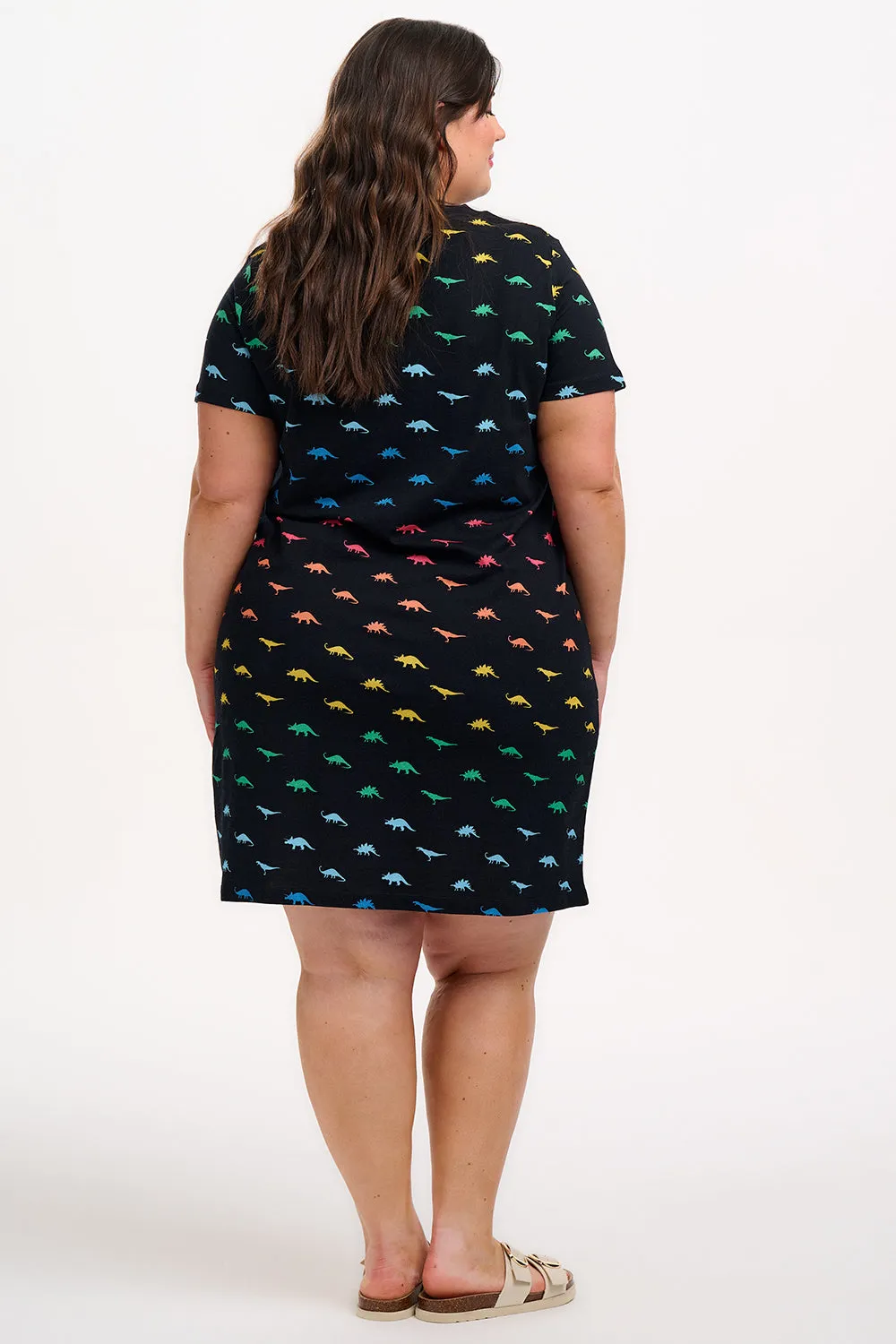 Sia T-Shirt Dress - Black. Jurassic Jive Rainbow