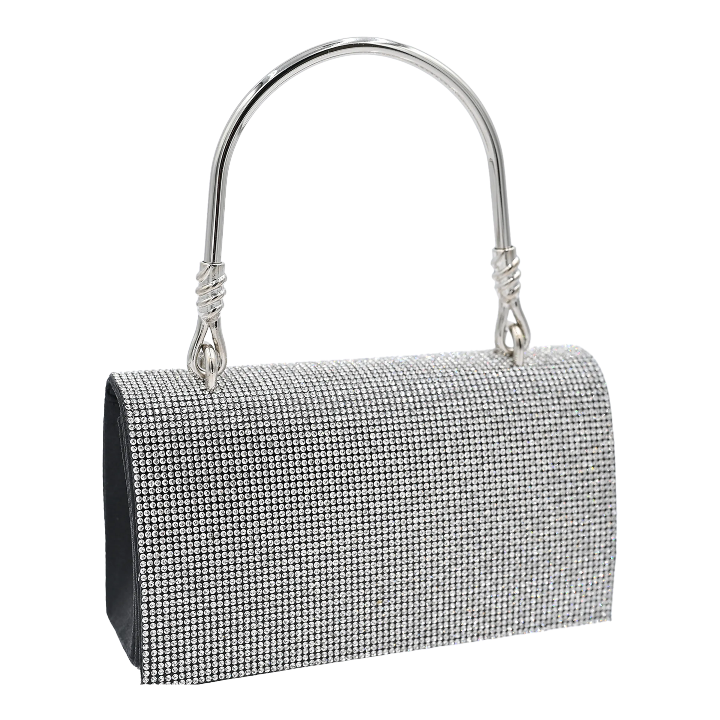 Silver Rhinestone Black Base Foldover Handbag