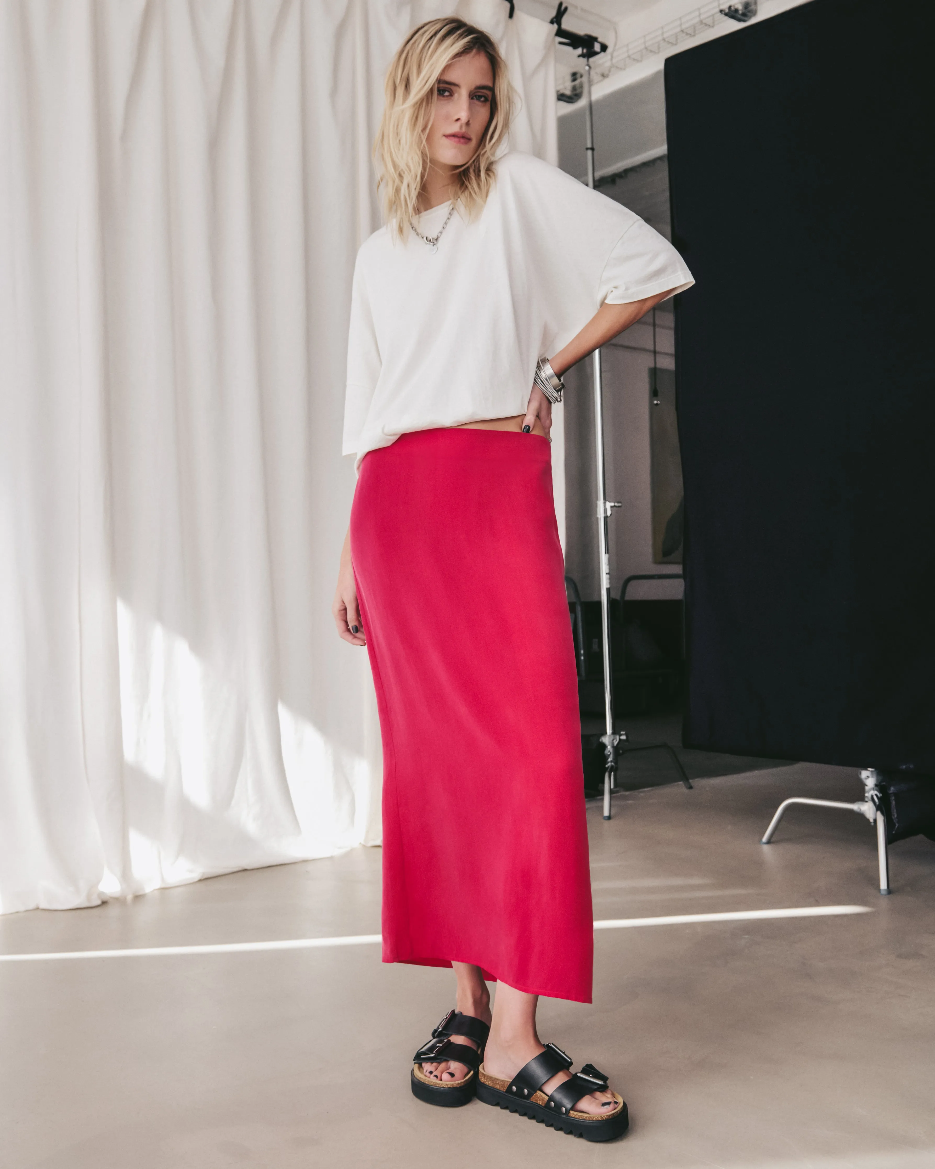 The Pink Long Cupro Skirt