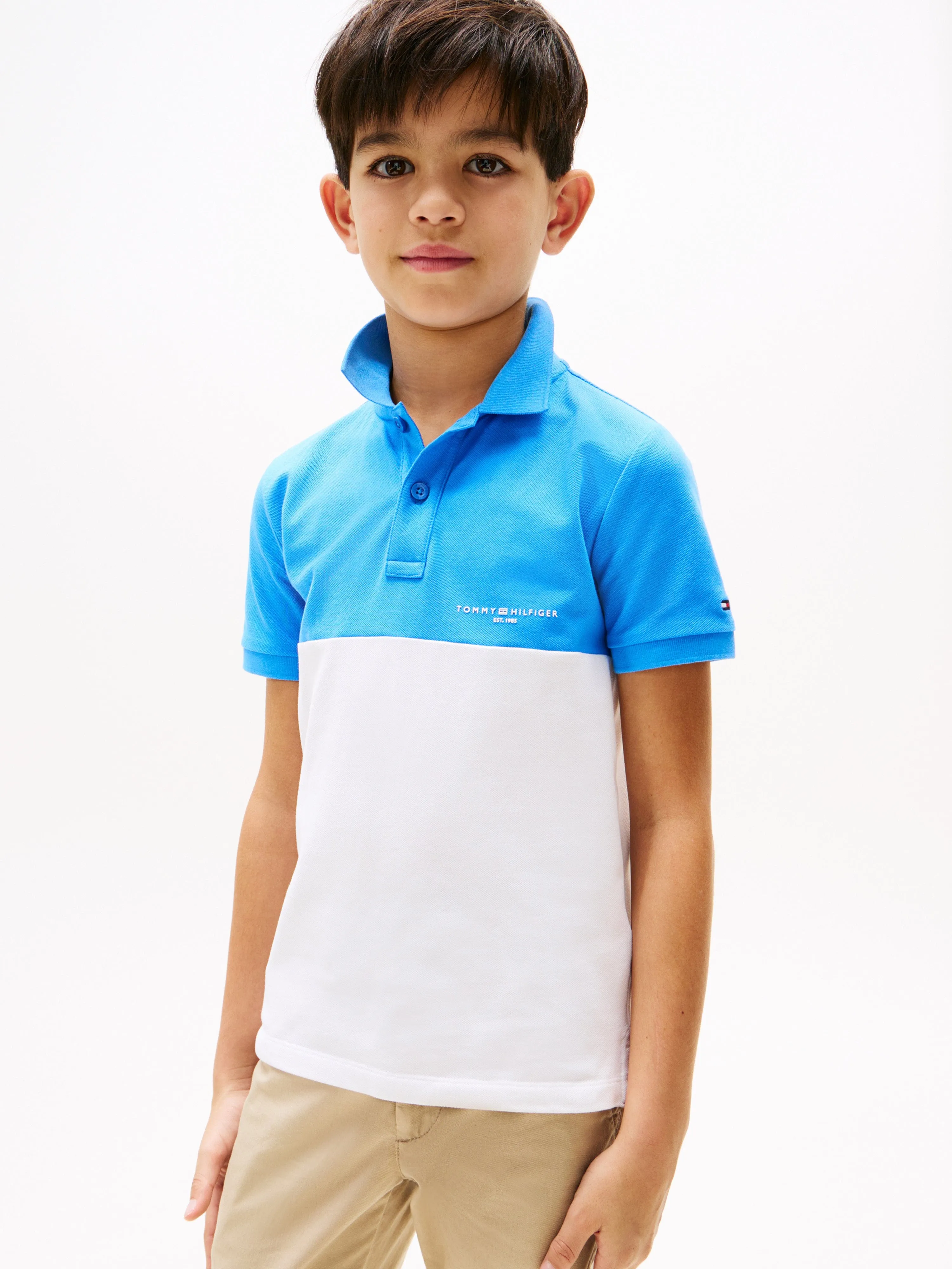 Tommy Hilfiger Boys Colourblock Polo Shirt in Blue