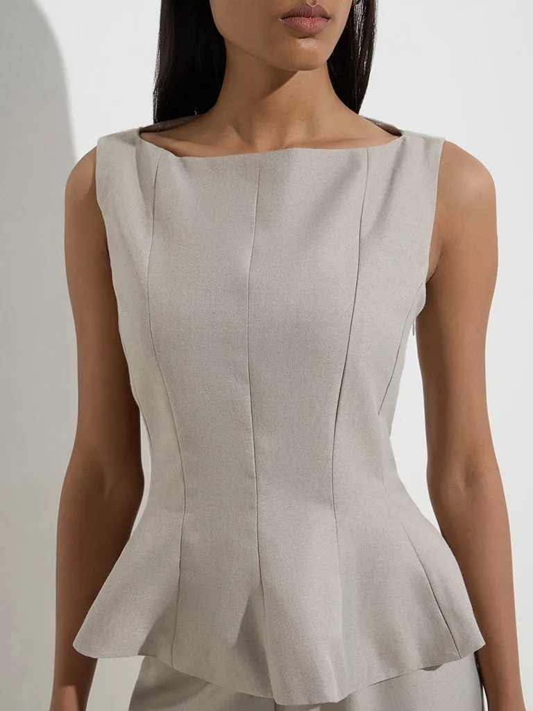 Wardrobe Grey Solid Peplum Top