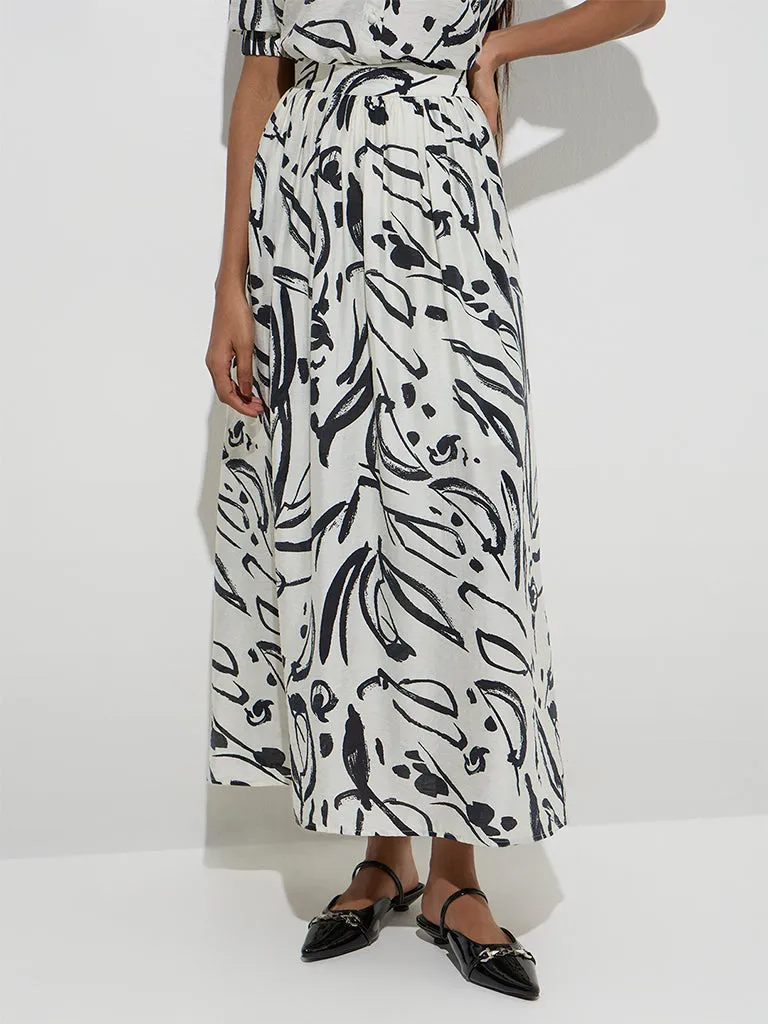 Wardrobe Ivory Abstract Design High-Rise Skirt