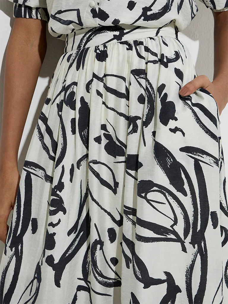 Wardrobe Ivory Abstract Design High-Rise Skirt