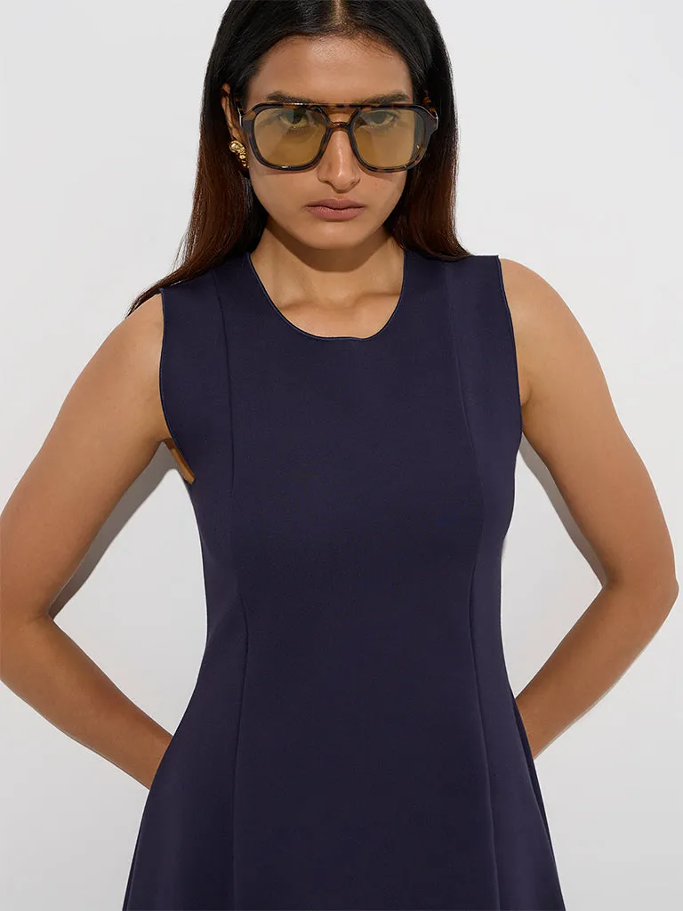 Wardrobe Navy Solid A-Line Dress