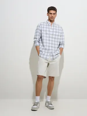 WES Casuals Sage Checks Printed Relaxed-Fit Cotton Shirt
