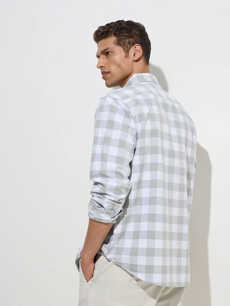 WES Casuals Sage Checks Printed Relaxed-Fit Cotton Shirt