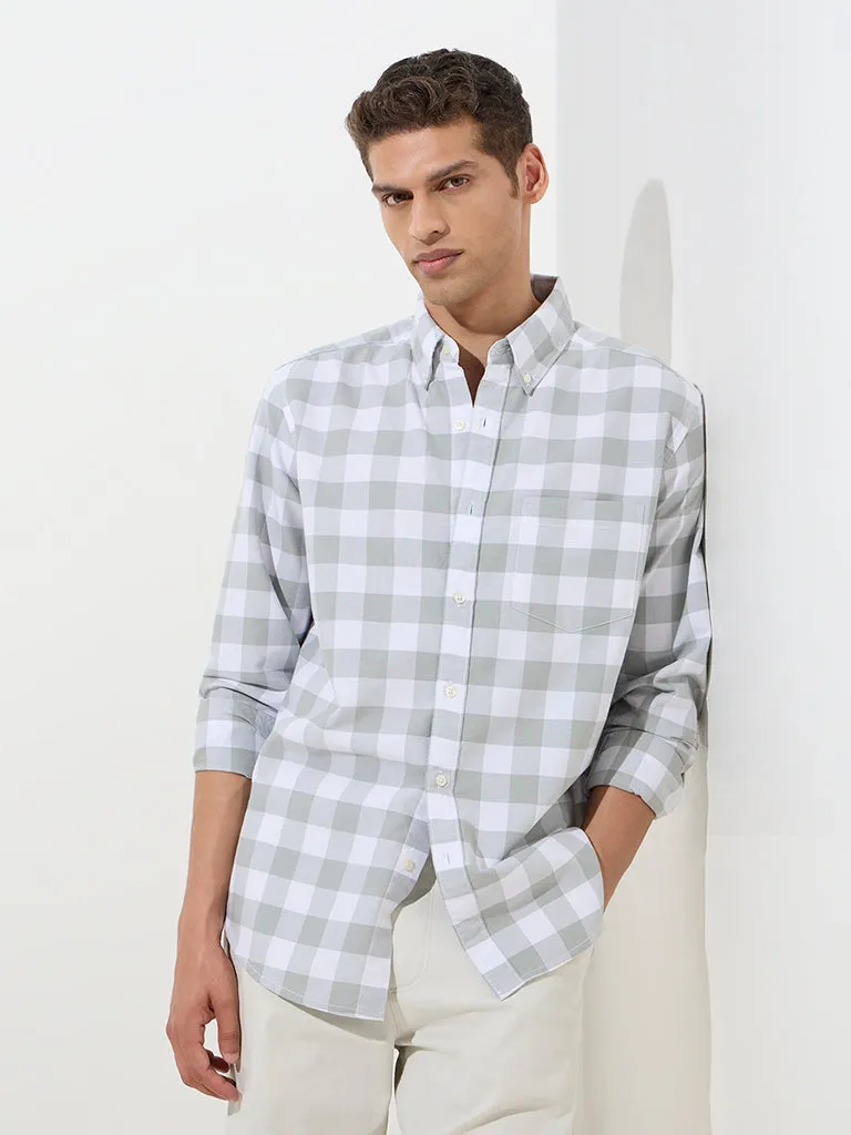 WES Casuals Sage Checks Printed Relaxed-Fit Cotton Shirt