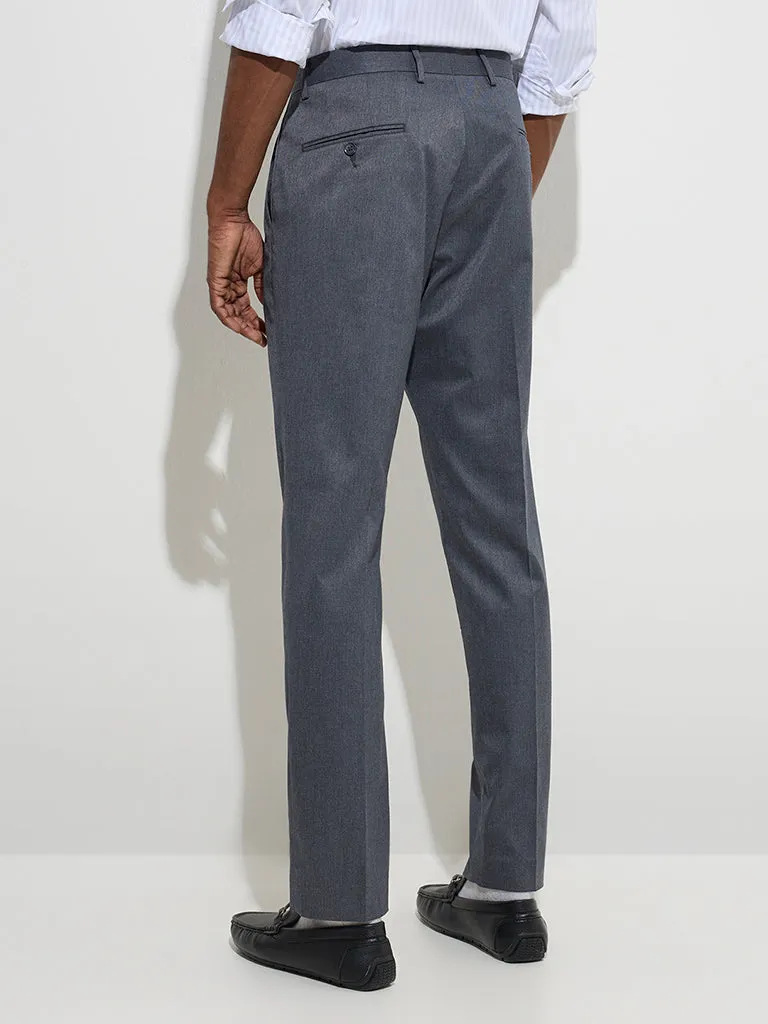 WES Formals Charcoal Slim-Fit Mid-Rise Trousers