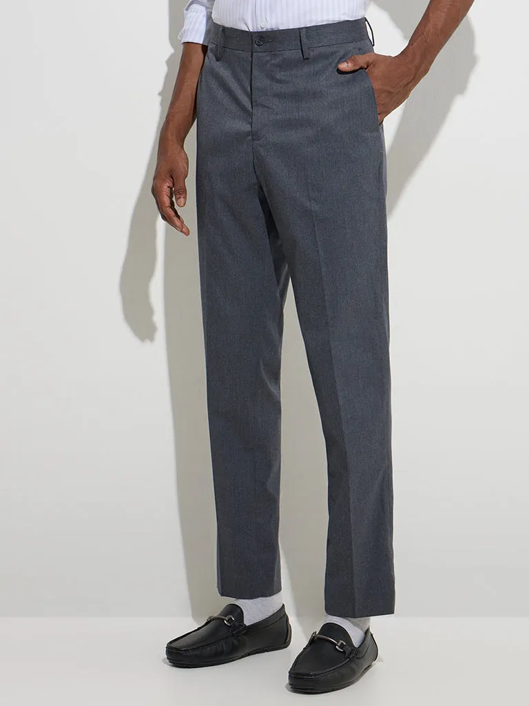 WES Formals Charcoal Slim-Fit Mid-Rise Trousers