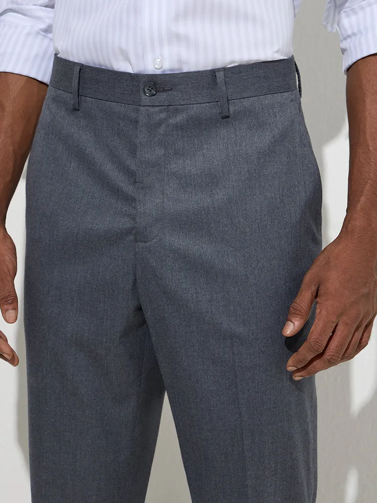 WES Formals Charcoal Slim-Fit Mid-Rise Trousers