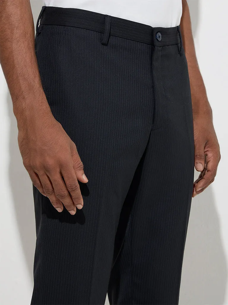 WES Formals Navy Ultra-Slim Fit Mid-Rise Trousers