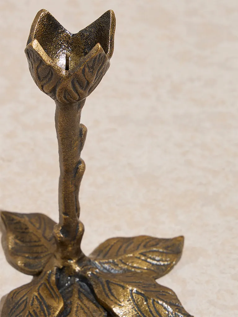 Westside Home Dull Gold Floral-Shaped Candle Holder