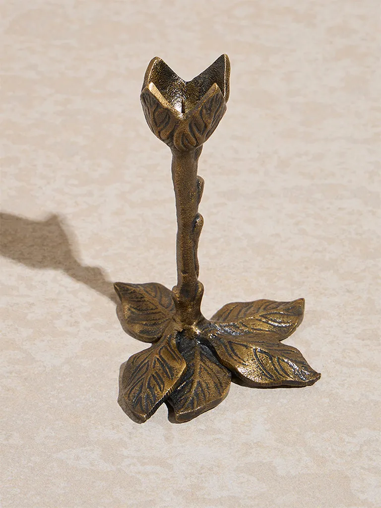 Westside Home Dull Gold Floral-Shaped Candle Holder