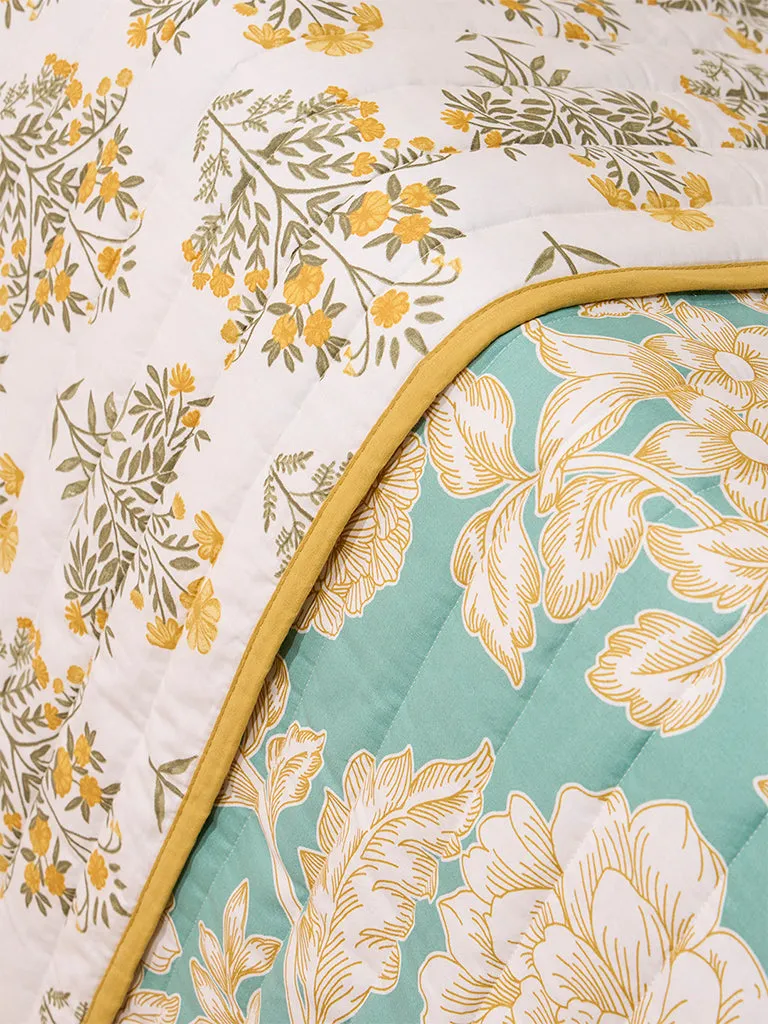 Westside Home Green Floral Design Queen Bed Reversible Comforter