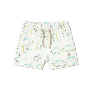White Teal Lime Dinosaur Bermuda Shorts