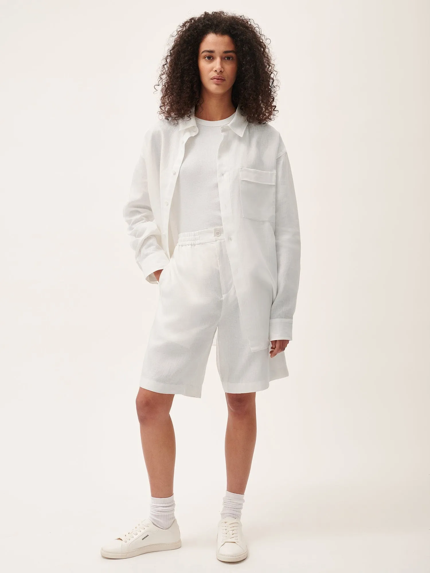 Womens Aloe Linen Long Shorts—off-white