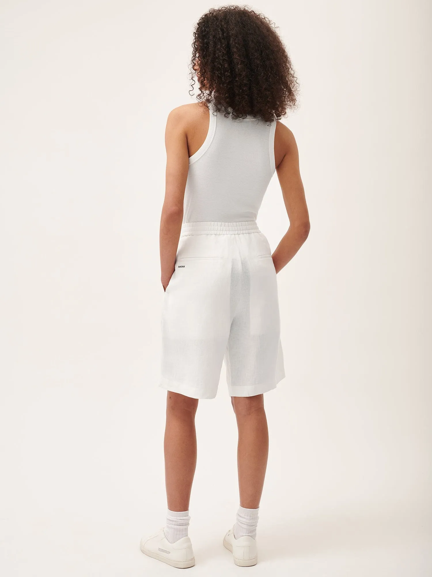 Womens Aloe Linen Long Shorts—off-white