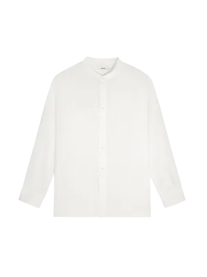 Womens Aloe Linen Mandarin Collar Long Sleeve Shirt—off-white