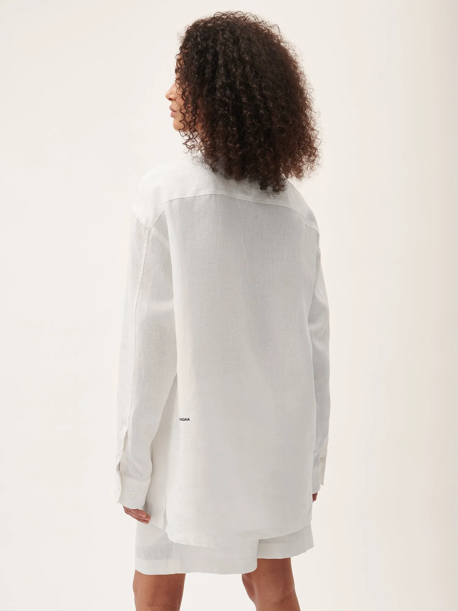 Womens Aloe Linen Mandarin Collar Long Sleeve Shirt—off-white