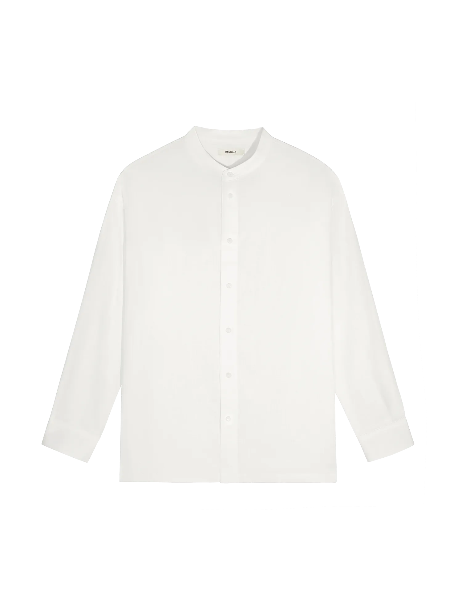 Womens Aloe Linen Mandarin Collar Long Sleeve Shirt—off-white