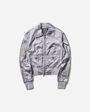 Women's Fish Embroidery Satin Jacket Lilac