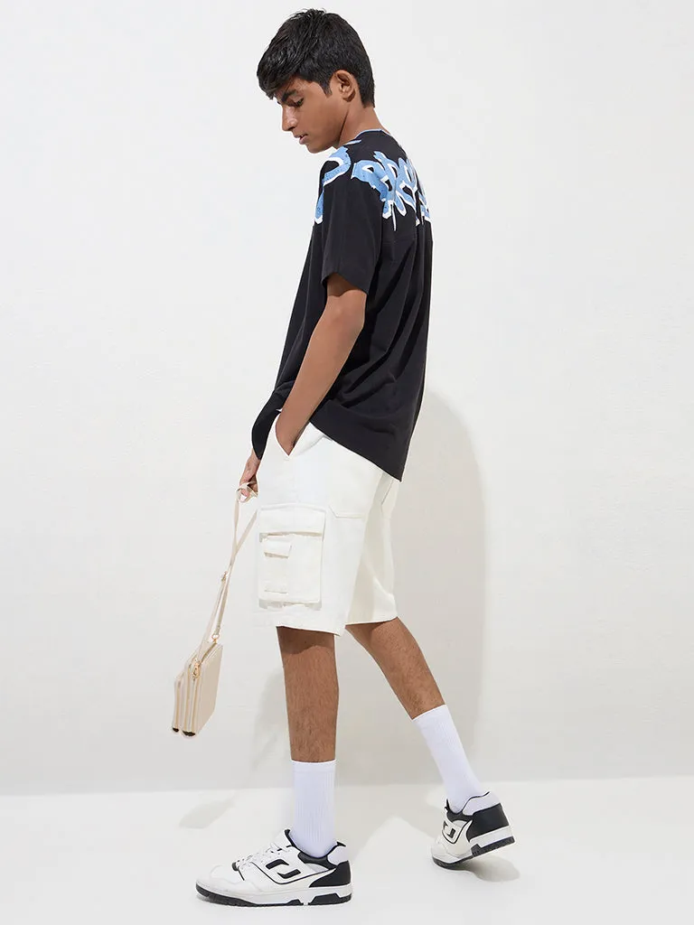 Y&F Kids Black Text Design Cotton T-Shirt