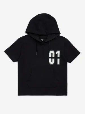 Y&F Kids Black Text Printed Cotton-Blend Hoodie