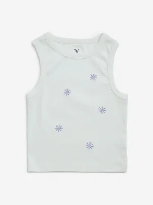 Y&F Kids White Floral Embroidered Cotton-Blend Top